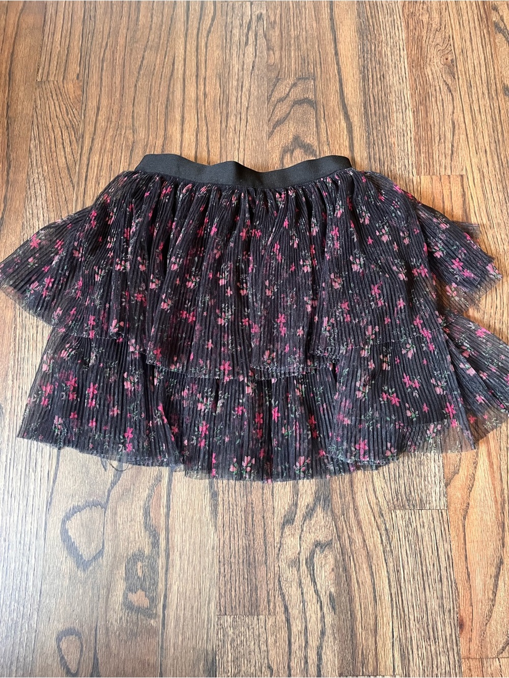 Zara black Layered Floral Tulle Skirt with Pink Accents